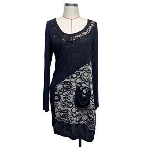 Papillon Womens Black Art To Wear Grunge Patchwork Stretch Dress